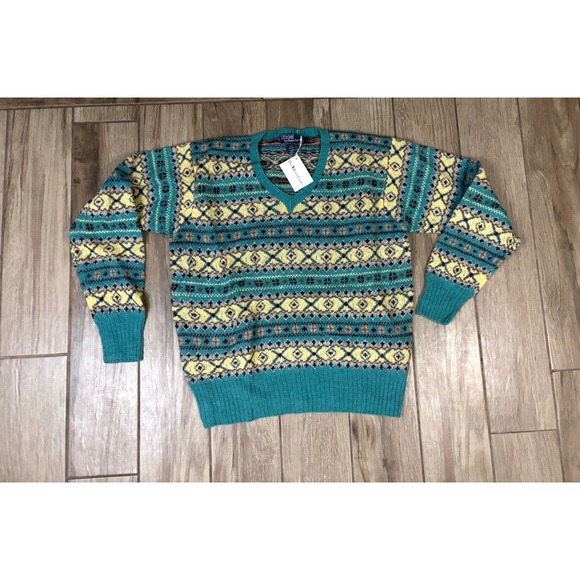 Vintage Polo Ralph Lauren Hand Knit Wool Sweater Mens Large Fair Isle Nordic NWT